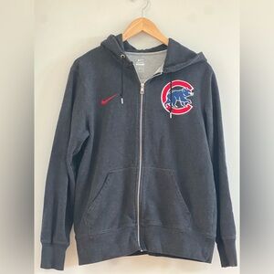 Nike Mens MLB Chicago Cubs Full Zip Gray Hoodie Sweatshirt